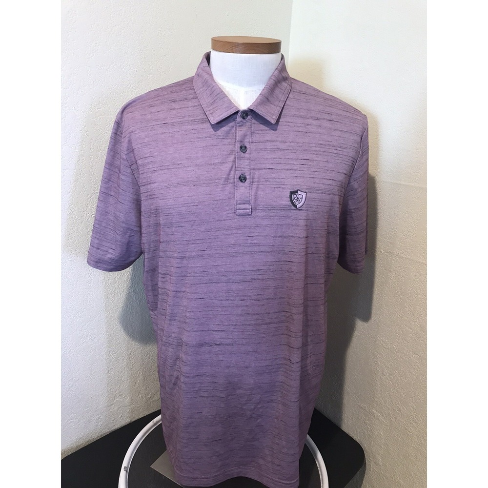 Travis Mathew Men Polo Shirt Sz XXL Purple Stripe Logo Embroidered Pima Cotton